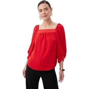 Trina Turk Chihiro Top Size Small Flowy Red Crepe Bold Colorful